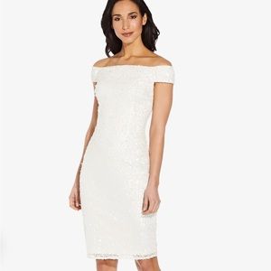 BRIDAL OFF SHOULDER SEQUIN SHEATH DRESS IN IVORY